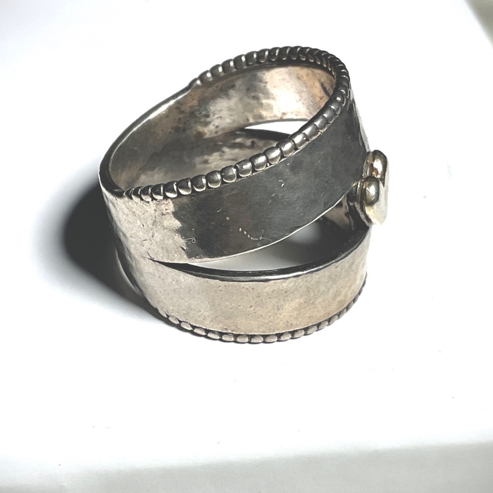 New Handcrafted Sterling Silver Ring Double Cigar Band Gold Center Heart Size 7 - Picture 4 of 11